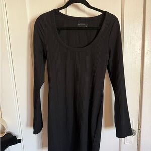 ASOS Black Long Sleeve Ribbed Dress